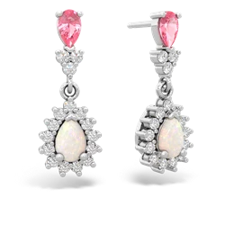 Lab Pink Sapphire Halo Pear Dangle 14K White Gold earrings E1882