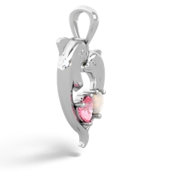 Lab Pink Sapphire Dolphin Heart 14K White Gold pendant P5820