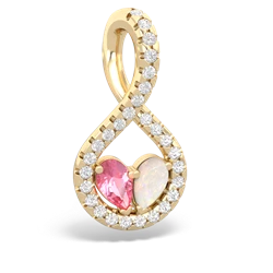 Lab Pink Sapphire Pave Twist 'One Heart' 14K Yellow Gold pendant P5360