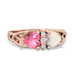 Lab Pink Sapphire Celtic Knot Double Heart 14K Rose Gold ring R5040