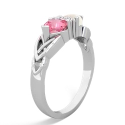 Lab Pink Sapphire Celtic Knot Double Heart 14K White Gold ring R5040