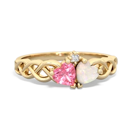 Lab Pink Sapphire Heart To Heart Braid 14K Yellow Gold ring R5870