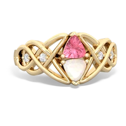 Lab Pink Sapphire Keepsake Celtic Knot 14K Yellow Gold ring R5300