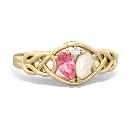 Lab Pink Sapphire Celtic Love Knot 14K Yellow Gold ring R5420