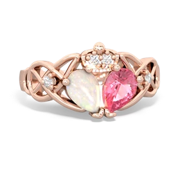 Lab Pink Sapphire 'One Heart' Celtic Knot Claddagh 14K Rose Gold ring R5322