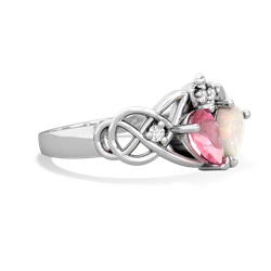 Lab Pink Sapphire 'One Heart' Celtic Knot Claddagh 14K White Gold ring R5322