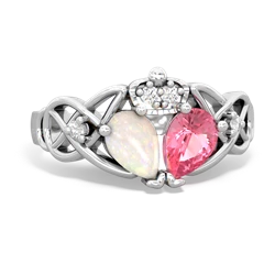 Lab Pink Sapphire 'One Heart' Celtic Knot Claddagh 14K White Gold ring R5322