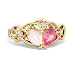 Lab Pink Sapphire 'One Heart' Celtic Knot Claddagh 14K Yellow Gold ring R5322