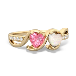 Lab Pink Sapphire Side By Side 14K Yellow Gold ring R3090