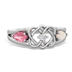 Lab Pink Sapphire Hearts Intertwined 14K White Gold ring R5880