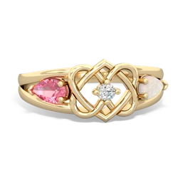 Lab Pink Sapphire Hearts Intertwined 14K Yellow Gold ring R5880