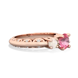 Lab Pink Sapphire Art Deco Eternal Embrace Engagement 14K Rose Gold ring C2003