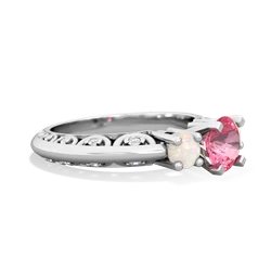 Lab Pink Sapphire Art Deco Eternal Embrace Engagement 14K White Gold ring C2003