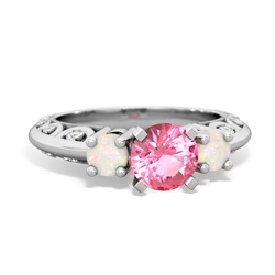 Lab Pink Sapphire Art Deco Eternal Embrace Engagement 14K White Gold ring C2003