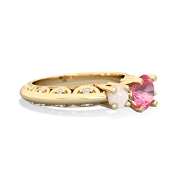 Lab Pink Sapphire Art Deco Eternal Embrace Engagement 14K Yellow Gold ring C2003