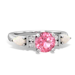 Lab Pink Sapphire 6Mm Round Eternal Embrace Engagement 14K White Gold ring R2005