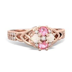 Lab Pink Sapphire Celtic Knot Cluster Engagement 14K Rose Gold ring R26443RD