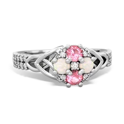 Lab Pink Sapphire Celtic Knot Cluster Engagement 14K White Gold ring R26443RD