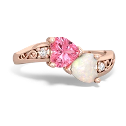 Lab Pink Sapphire Snuggling Hearts 14K Rose Gold ring R2178