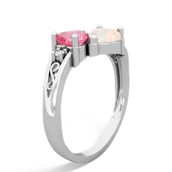 Lab Pink Sapphire Snuggling Hearts 14K White Gold ring R2178