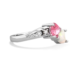 Lab Pink Sapphire Snuggling Hearts 14K White Gold ring R2178