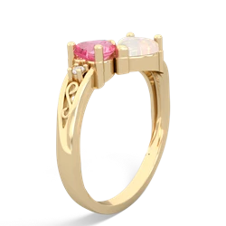 Lab Pink Sapphire Snuggling Hearts 14K Yellow Gold ring R2178