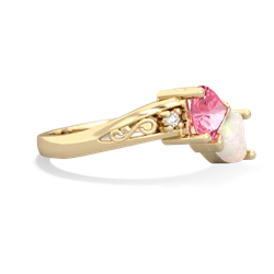 Lab Pink Sapphire Snuggling Hearts 14K Yellow Gold ring R2178