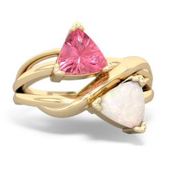 Lab Pink Sapphire Split Band Swirl 14K Yellow Gold ring R2341