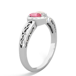 Lab Pink Sapphire Filligree 'One Heart' 14K White Gold ring R5070