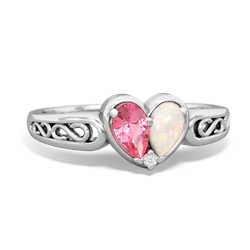 Lab Pink Sapphire Filligree 'One Heart' 14K White Gold ring R5070