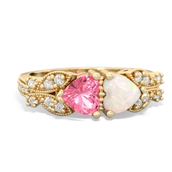Lab Pink Sapphire Diamond Butterflies 14K Yellow Gold ring R5601