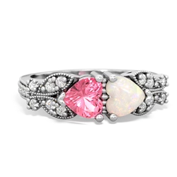 Lab Pink Sapphire Diamond Butterflies 14K White Gold ring R5601