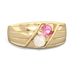 Lab Pink Sapphire Men's Streamline 14K Yellow Gold ring R0460