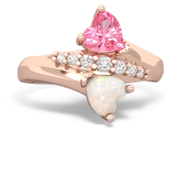 Lab Pink Sapphire Heart To Heart 14K Rose Gold ring R2064