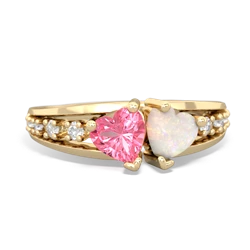 Lab Pink Sapphire Heart To Heart 14K Yellow Gold ring R3342