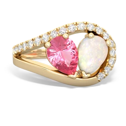 Lab Pink Sapphire Nestled Heart Keepsake 14K Yellow Gold ring R5650