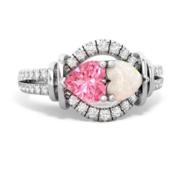 Lab Pink Sapphire Art-Deco Keepsake 14K White Gold ring R5630