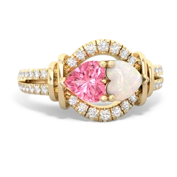 Lab Pink Sapphire Art-Deco Keepsake 14K Yellow Gold ring R5630