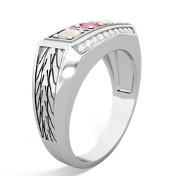 Lab Pink Sapphire Three Stone Tire Tread Men's 14K White Gold ring R0520