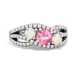 Lab Pink Sapphire Three Stone Aurora 14K White Gold ring R3080