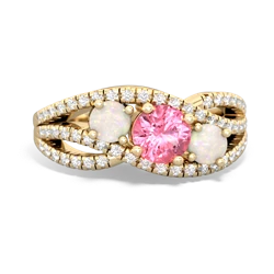 Lab Pink Sapphire Three Stone Aurora 14K Yellow Gold ring R3080