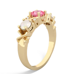 Lab Pink Sapphire Hugs And Kisses 14K Yellow Gold ring R5016