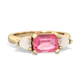 Lab Pink Sapphire Three Stone 14K Yellow Gold ring R5235