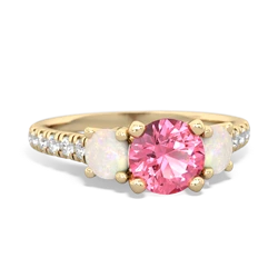 Lab Pink Sapphire Pave Trellis 14K Yellow Gold ring R5500