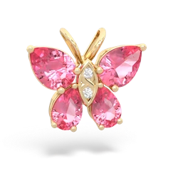 Lab Pink Sapphire Butterfly 14K Yellow Gold pendant P2215