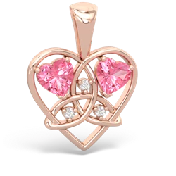 Lab Pink Sapphire Celtic Trinity Heart 14K Rose Gold pendant P5331