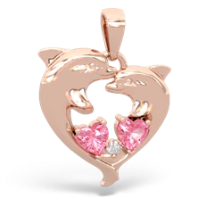 Lab Pink Sapphire Dolphin Heart 14K Rose Gold pendant P5820