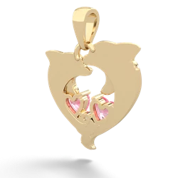 Lab Pink Sapphire Dolphin Heart 14K Yellow Gold pendant P5820