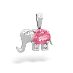 Lab Pink Sapphire Elephant 14K White Gold pendant P2555