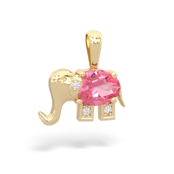 Lab Pink Sapphire Elephant 14K Yellow Gold pendant P2555